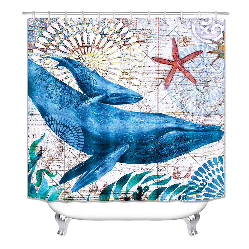 YL-37897 3D Digital Printed Shower Curtain, Waterproof, Mildew-proof, High-Definition, Personalized Marine Life Series Shower Curtain Wholesale