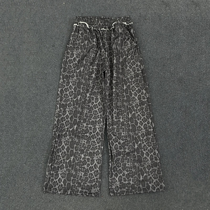 Womens Retro Street Leopard Print Casual Pants Loose Straight Leg Floor Length Autumn Fashion Z260314