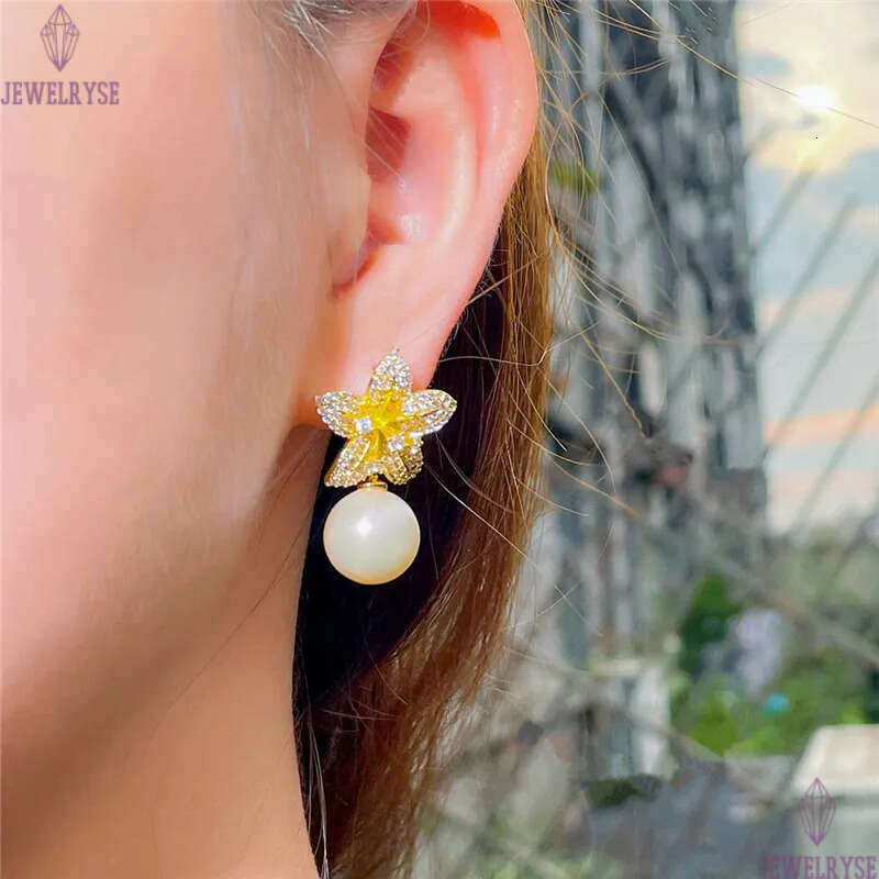 Fashion Imitation Pearl Flowers earrings Charm jewelry Bride Wedding South American White AAA Cubic Zirconia Copper 18k Gold Silver Designer Earring F
