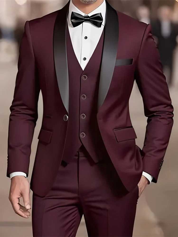 Mens Formal Suit Set Business Casual Slim Fit Tuxedo for Wedding Long Sleeve Notch Lapel Groom M260313
