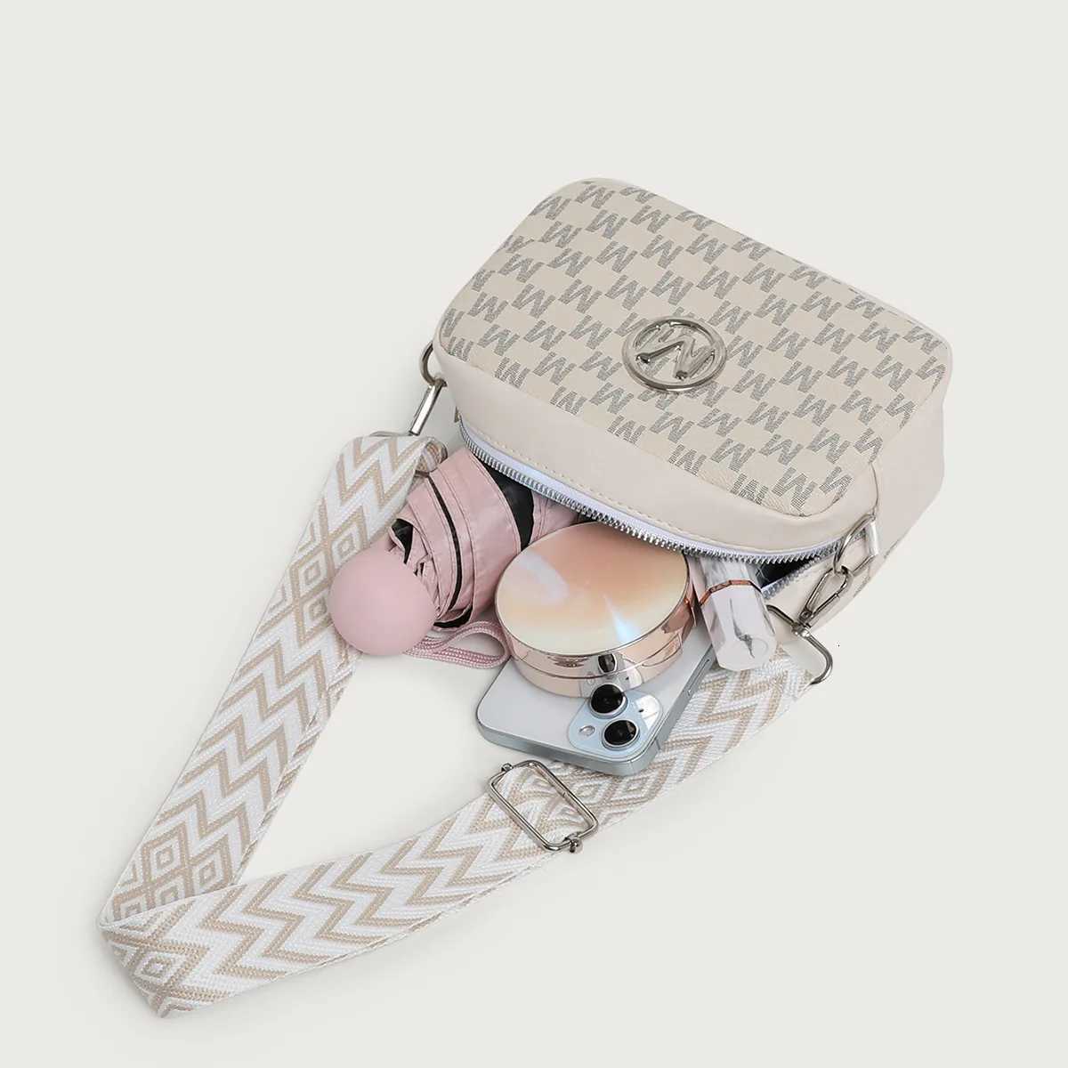 Retro M Pattern Design Female Crossbody Bag Stylish Ladies Shoulder Bag Wide Strap Phone Coin Purse for Women Work Party DateT251205