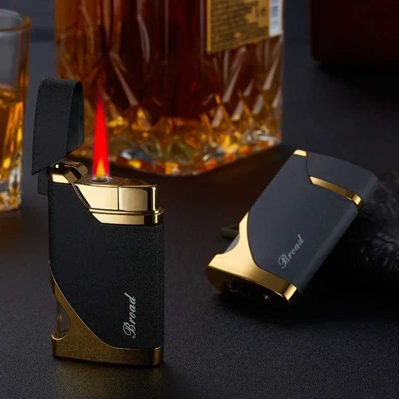 Metal Windproof Butane Gas Lighter with Transparent Gas Window Refillable Turbo Torch for Cigar Red Flame Personali Design H251206