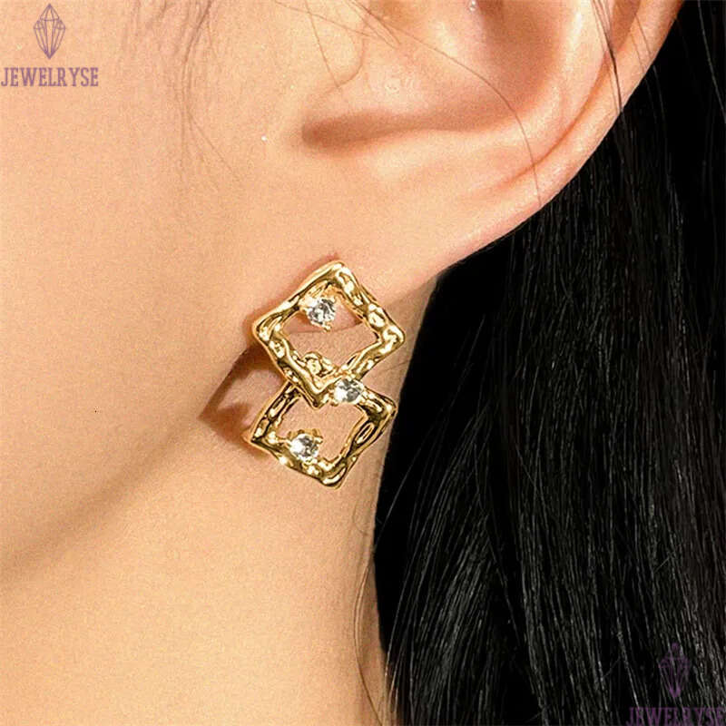 vintage square designer 18k gold stud earring for woman party AAA cubic zirconia ear clip luxury earrings womens jewelry home S925 silver needle girls