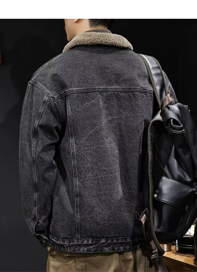 Designer Luxury Clothing Lamb Wool Cotton Jacket For Men Winter Stylish Trendy Cotton Coat With Fleece Lining Thickened Trendy Brand Denim Motorcycle 