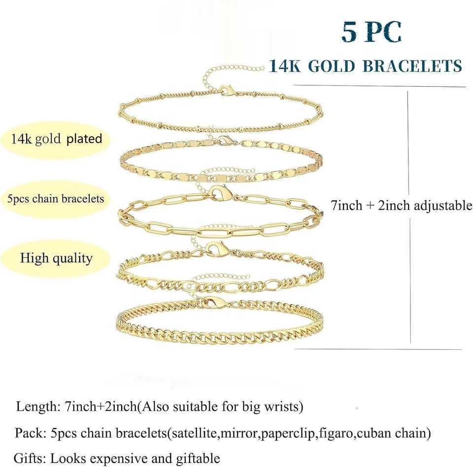 Gold Bracelets Set for Women14K Gold Plated Dainty Gold Link Chain Bracelets Trendy Stackable Gold Cuff Bracelets Jewelry Gifts W251206