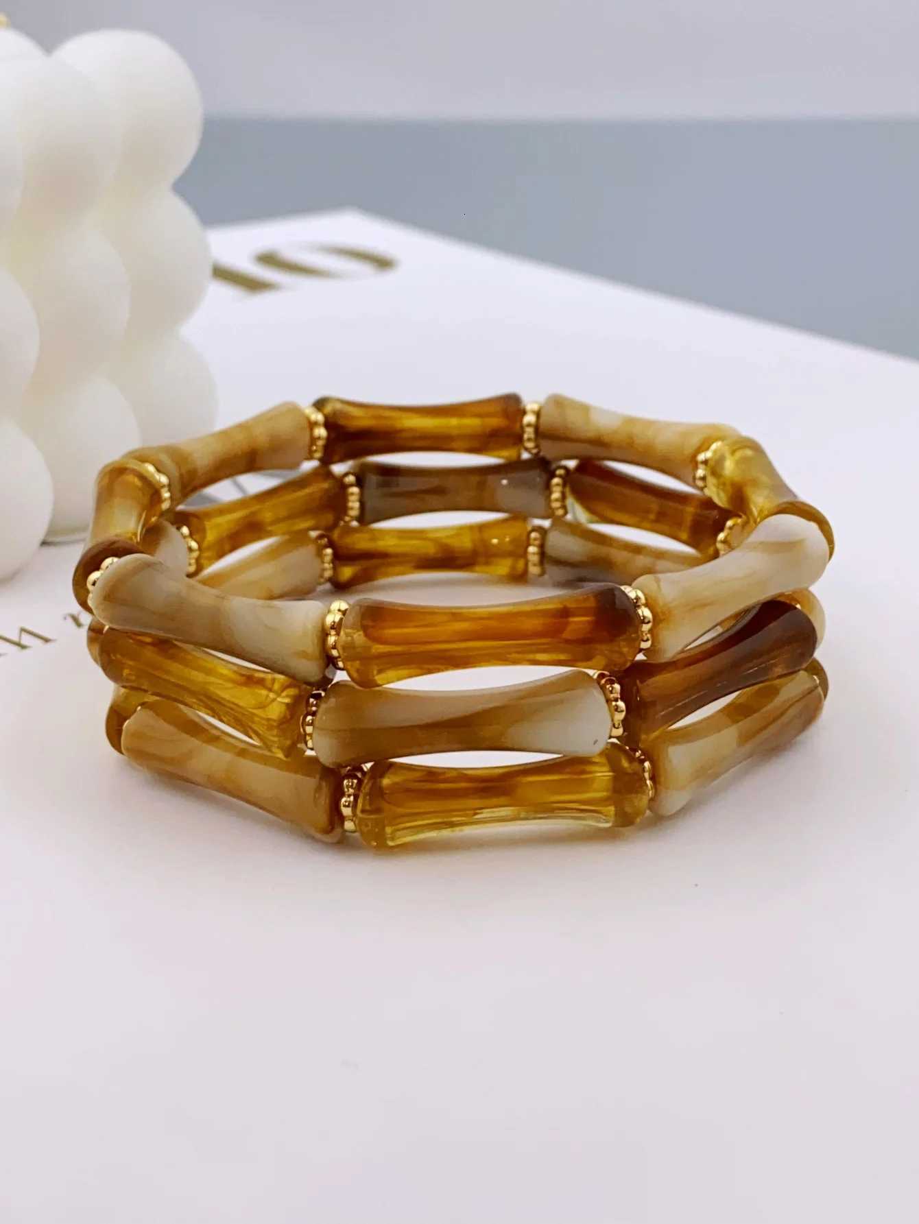 3pcs Acrylic Beaded Elastic Bracelet with Colorful Bamboos for Womens Daily Wear bracelet for women W251206