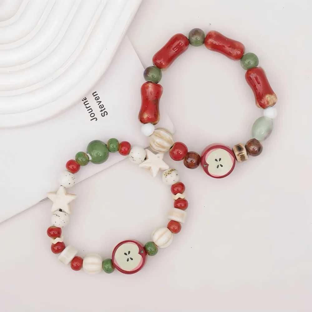 Retro imitation Apple Ceramic Bead Bracelet Cute Color Mixed Star Women Bracelet Fashion Design Jewelry Trend Accessories W251206