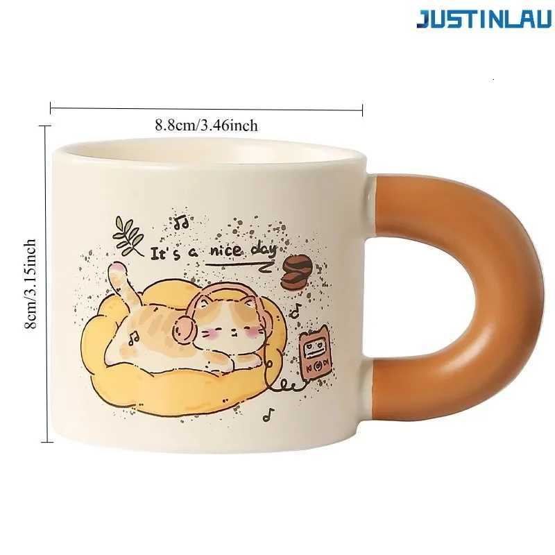 Coffee Cat Ceramic Big Ear Drinking Cup with Fat Handle Household Mug ceramic mug coffe cup tea cup set cup with straw coffee M251206 - view 7