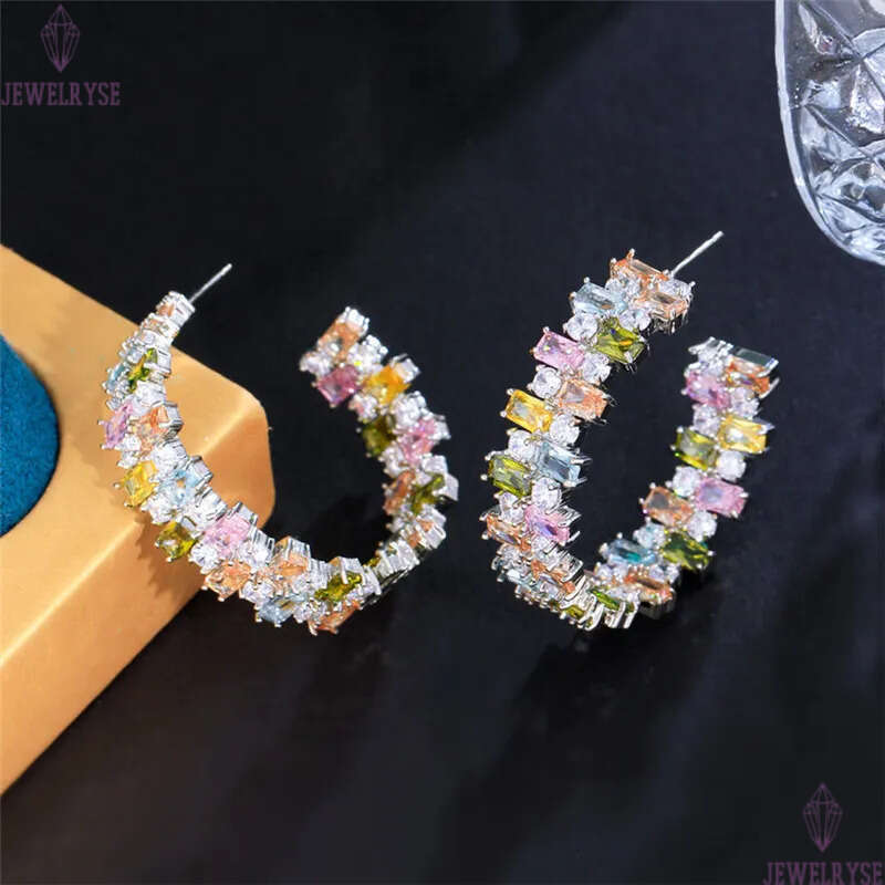 Charm Colorful Diamond Designer Hoop Earring for Woman Gift AAA Cubic Zirconia S925 Sterling Silver Needle South American Round Womens Earrings Luxury