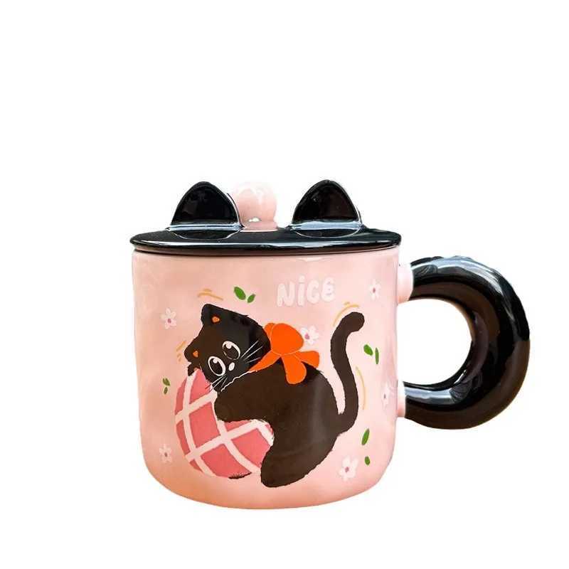 Cute Pink Cat Coffee Mug with Lid and Spoon Creative Ceramic Water Cup Birthday Gift for Girl Friend M251206 - view 6