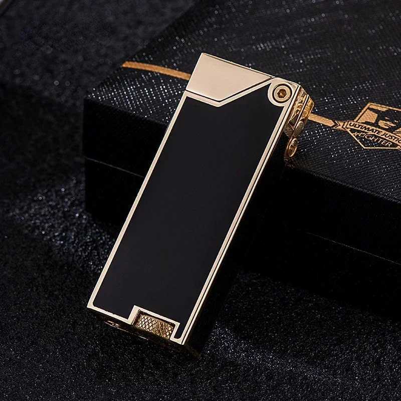 Genuine New Design Creative Metal Windproof Lighter Press Ejection Side Slip Ignition Brass Kerosene Lighter Mens Gift H251206