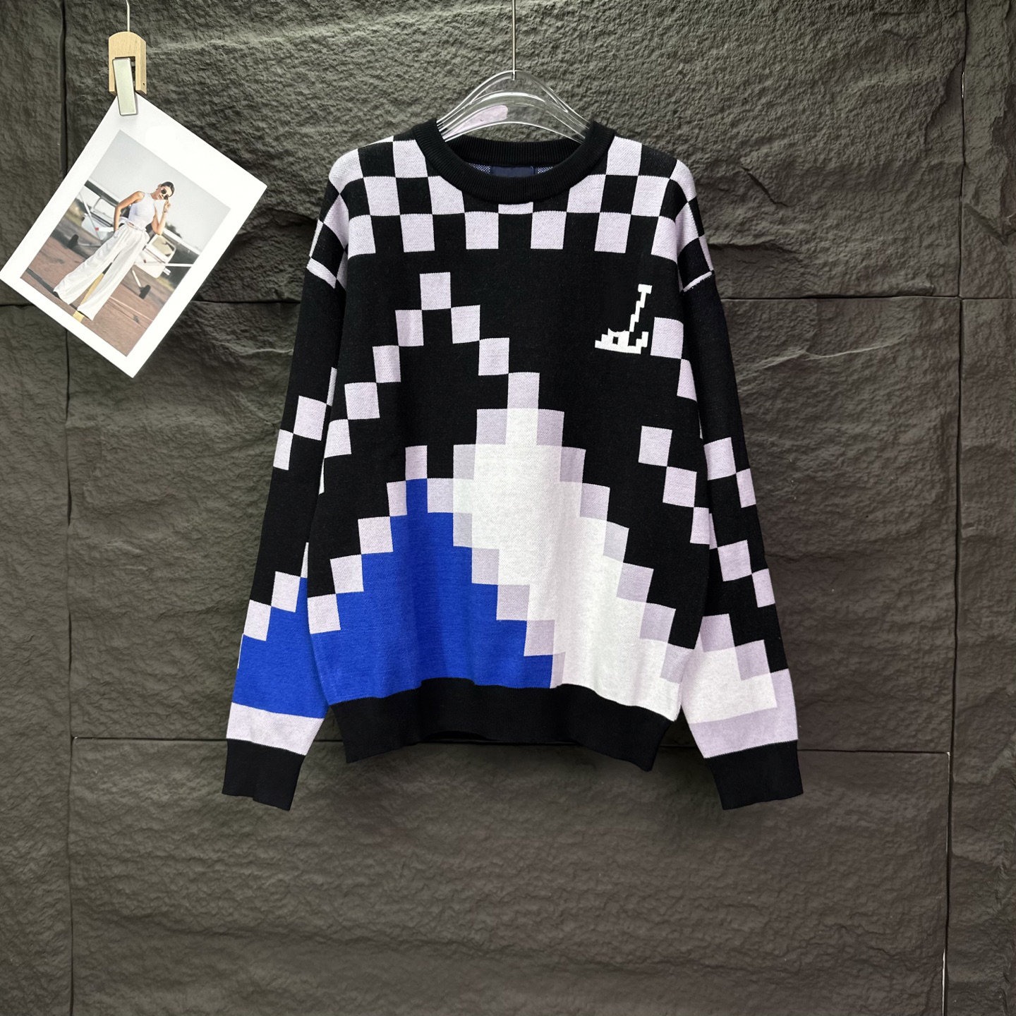 Men's casual patterned long sleeved sweater pullover casual round neck slimming autumn and winter top pure cotton vintage sweater round neck fashionable jacket