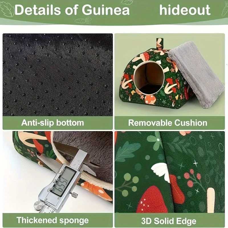 2PCS Glitter Soft Guinea Hideout Tunnel - Washable Pet Bed with Adorable Mushroom Flower Design for Hamster Rabbit Small Pet M251206
