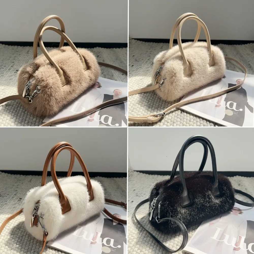 Winter Faux Fur Womens Box Small Tote Crossbody Bags Luxury Design Soft Plush Female Handle Shoulder Bag Furry Fluffy HandbagsT251205