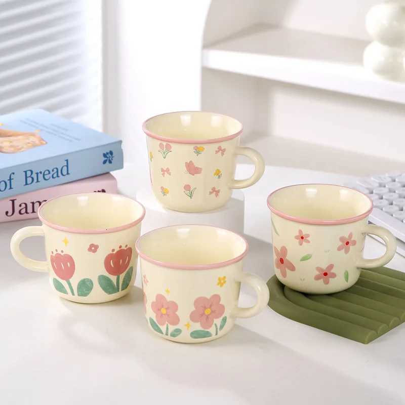 Tulip Flower Cup Ceramic High Aesthetic Instagram Style Mug Cute Girl Creative Coffee Cup Breakfast Cup Caneca Automatica M251206 - view 4