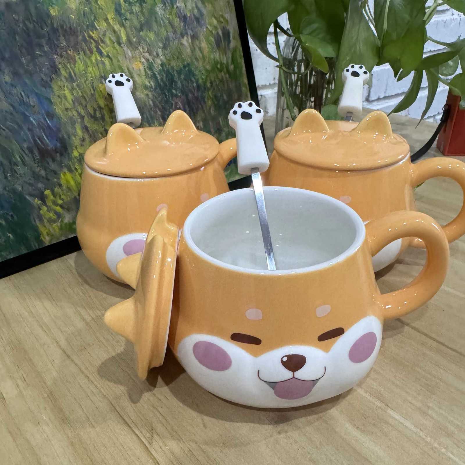 Shiba Inu ceramic cup high appearance level large capacity coffee cup with spoon cute girls childrens office home M251206 - view 4