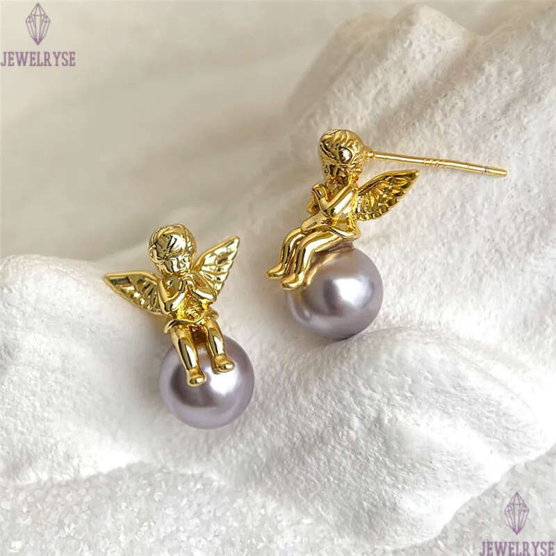 fashion 18k gold pearl angel designer stud earring for woman ear clip luxury earrings womens jewelry S925 silver needle party girls friend birthday gi