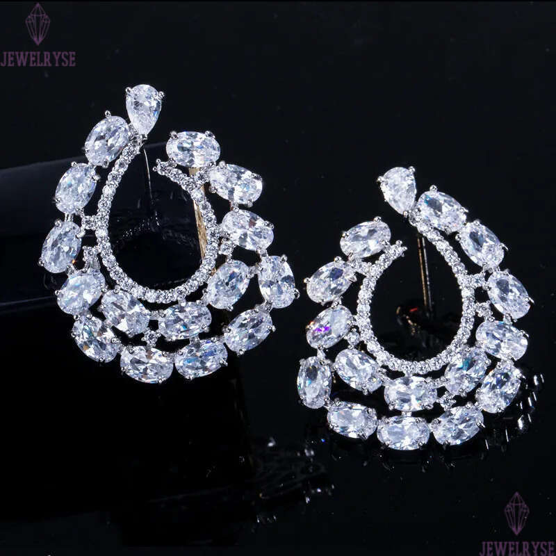Luxury exquisite stud earrings AAA cubic zirconia designer earring sparkling copper jewelry White Diamond Earring for Woman Party Bride Wedding Gift S