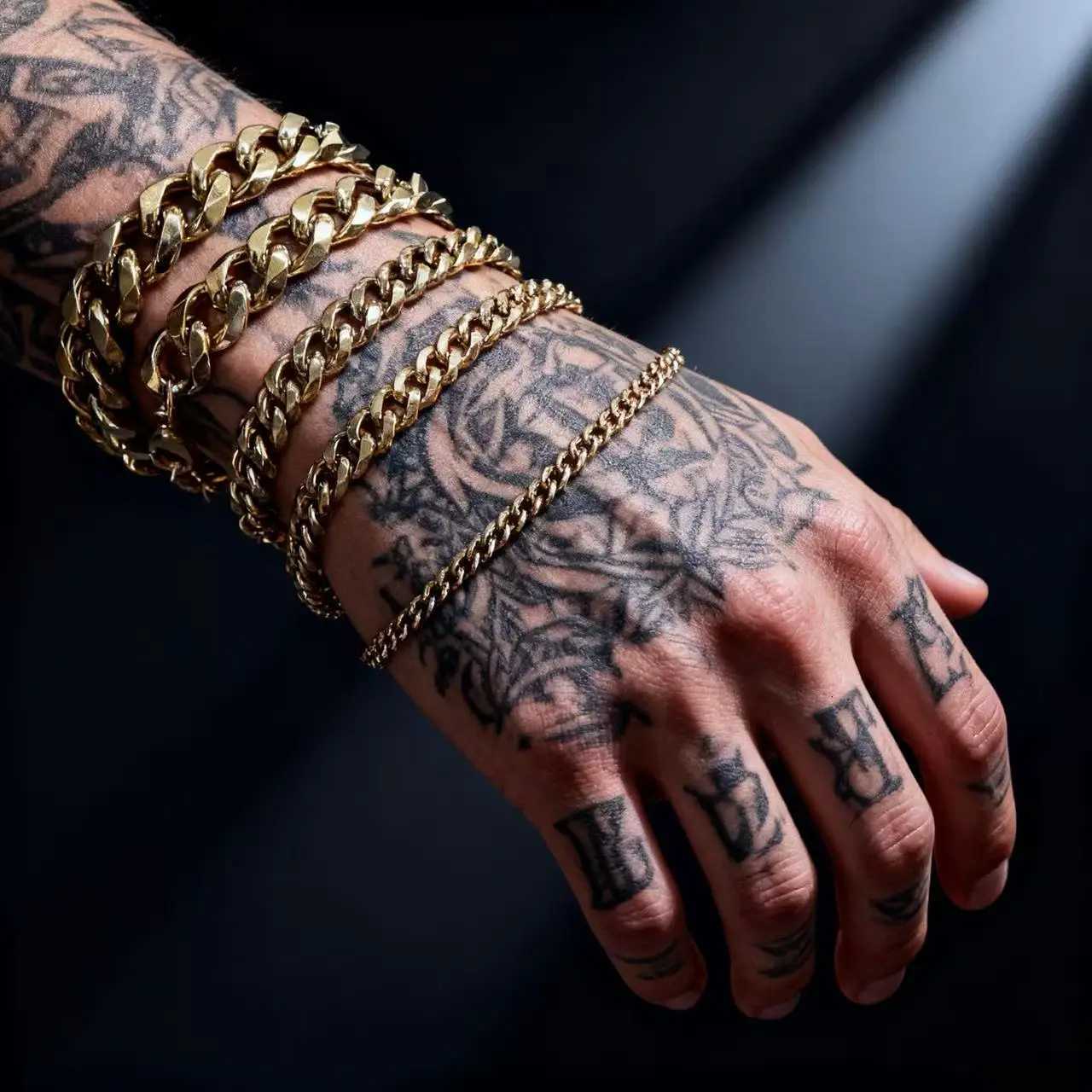 HNSP 3MM-15MM Thick Stainless Steel Cuban Chain Bracelet For Men Adjustable Size Trend Accessory Jewelry Hand Chains Male W251206