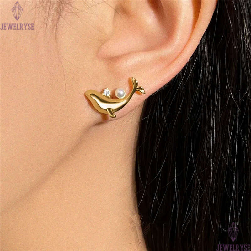 luxury 18k gold dolphin designer stud earring for woman ear clip AAA cubic zirconia pearl diamond earrings womens jewelry S925 silver needle party gir