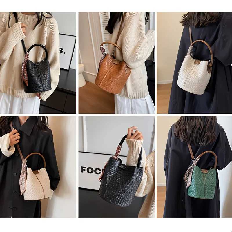 Womens Woven Bucket BagDeep Brown/Beige/Green/BlackDetachable StrapDurable Easy CleanFor Travel Formal EventsShop NowT251206