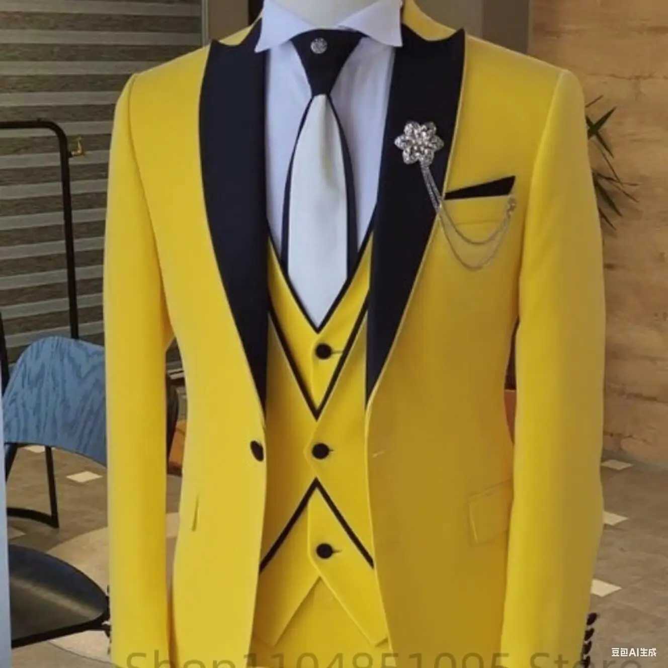 Mens Solid Slim Fit 3-Piece Business Suit Set wiTH Blazer VEST And Pants for Wedding Party Fashion Tuxedo M260313