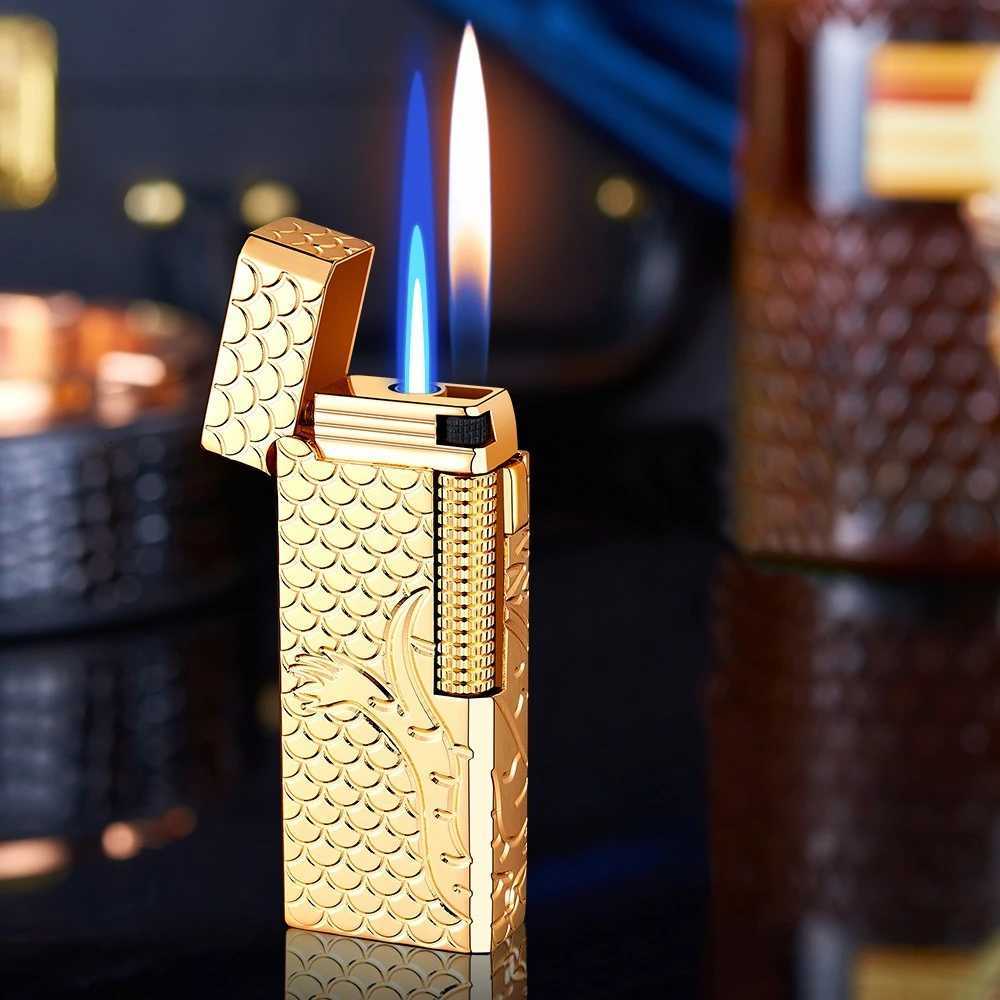 DERUI New Narrow Version Gas Lighter Dual Flame Switching Exquisite and Cpact Metal Grinding Wheel Gift for Men and Wen H251206