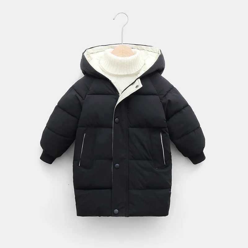 2-10 Years Winter Girls Jacket Solid Color Keep Warm Princess Coat Hooded Zipper Fashion Long Style Outerwear Children ClothingW251206