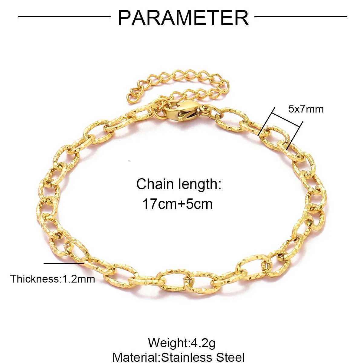 5pcs/Lot 17-22cm Never Fade Stainless Steel Paperclip Cross Link Chain Bracelet Women Handmade DIY Charm Jewelry Making W251206