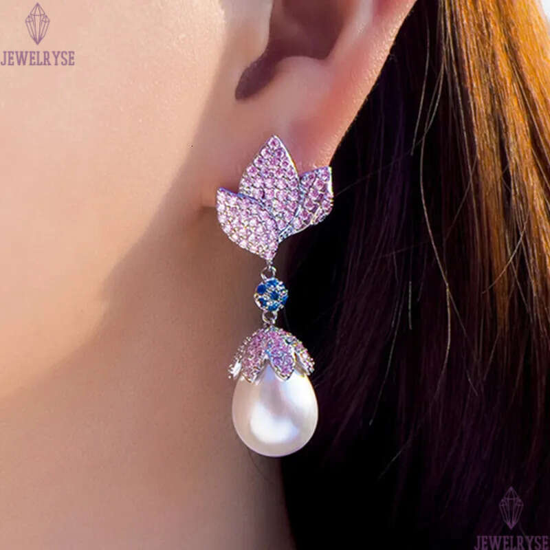 luxury elegant female pearl earring designer for woman bride wedding engagement AAA cubic zirconia diamond earrings wed anniversary jewelry girlfriend