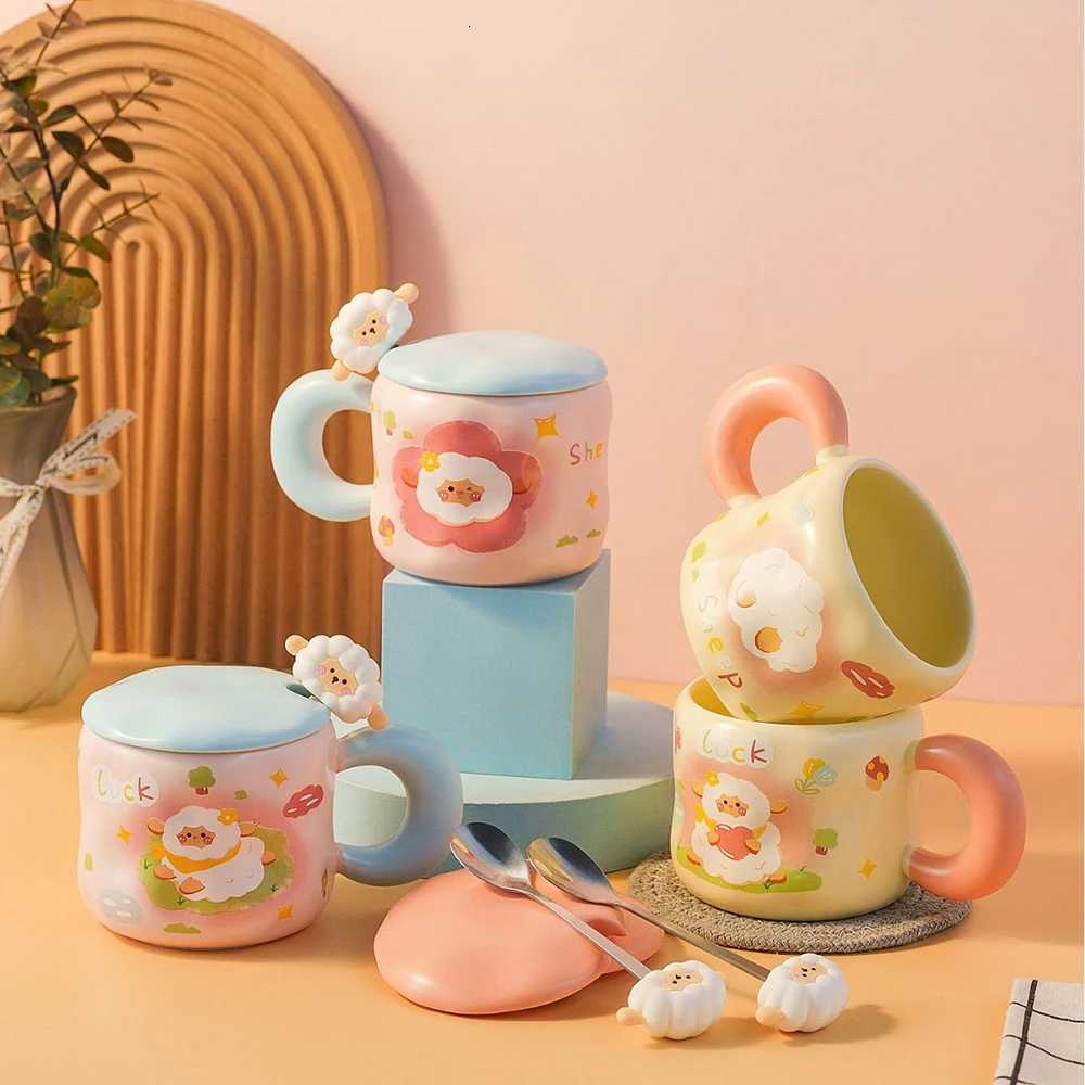 Creative Cartoon Ceramic Cup with Lid Spoon Home Office Couple Water Cups Exquisite Gift Ins Style Coffee Kawaii Milk Mug M251206 - view 3