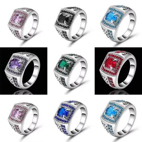 LusterGem 10K 14K 18K Solid Gold Lab Grown Emerald With Moissanite Diamond Rings GRA 6x8mm 3ct for Men