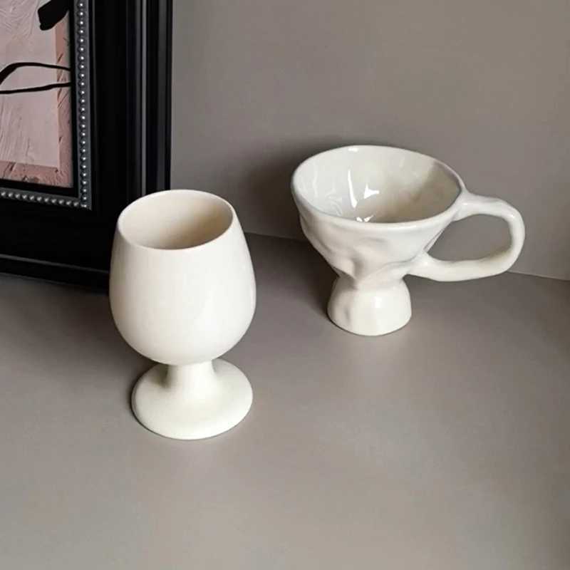 French Ceramic Mug Handmade Creative High Foot Coffee Cup Aesthetic Home Water Cup Elegant Latte Mug for Office Breakfast Gift M251206 - view 5