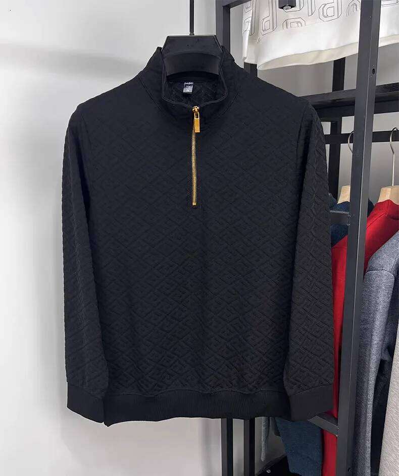 High End Brand Fashion Jacquard Long Sleeve T-Shirt Men's Casual Sweater Autumn Trend Korean Style Half Zipper Collar Pullover