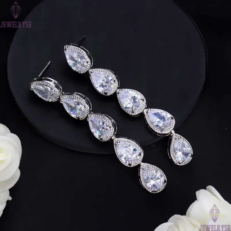 Luxury jewelry Long Dangle Water Drop earring designer for woman White AAA Cubic Zirconia Copper 18k Gold Diamond Earrings Women Bride Wedding Friend 