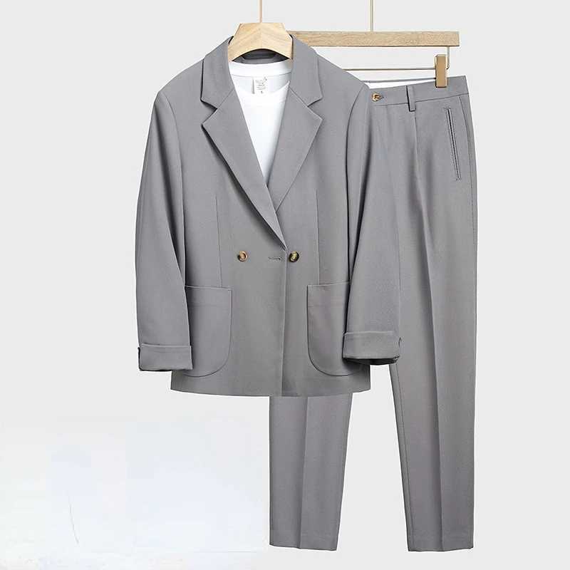 2025 Mens Korean Style Suit Set - Loose Fit Casual Blazer Pants Slim Fit Spring Autumn Two-Piece Outfit Complete Set M260313