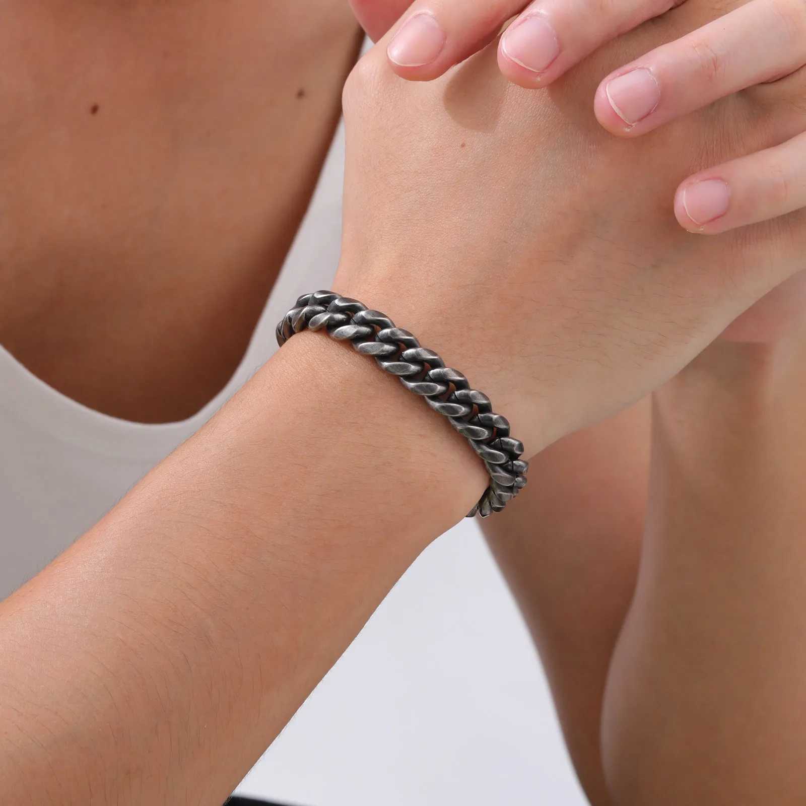 Retro Cuban Chain Bracelets for MenVintage Antique Stainless Steel Curb Dome Link WristbandRock Punk Stylish Jewelry Gifts W251206