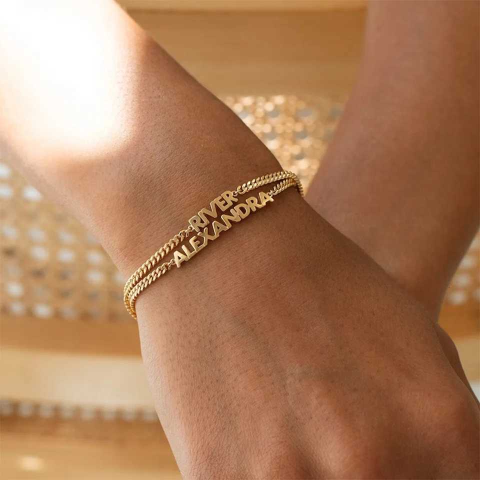 Customized Name Bracelets for Women Stainless Steel Gold Chain Personalized Font Pendant Adjustable Bracelets Charm Jewelry Gift W251206