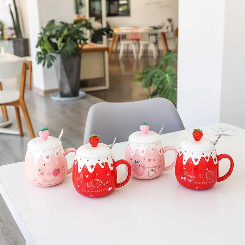 Fruit Strawberry Ceramic Mugs Pink Girl Heart Art Small Fresh Water Bottle Office Business Belly Cup Cute Coffee Drinkware Mug M251206 - view 5