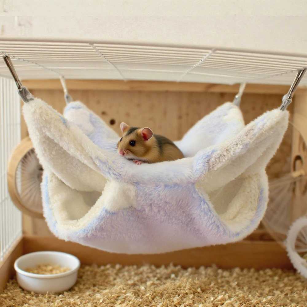 1PC Cozy Hammock Pets Soft Warm Print Sleeping Hanging Bed Nest for Pet Small Animals Mice Hamster Squirrel Plush Cage Accessory M251206