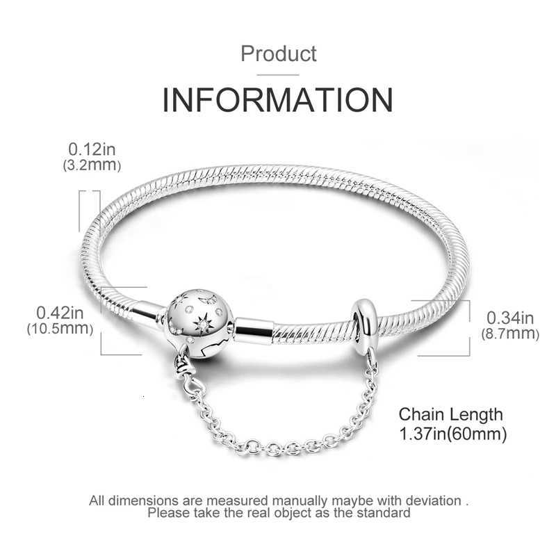 Original Women Bracelet 925 Silver17-20CM Starry Full Moon Safety Chain Snake Bone Chain Bracelet Fit DIY Exquisite Jewelry Gift W251206