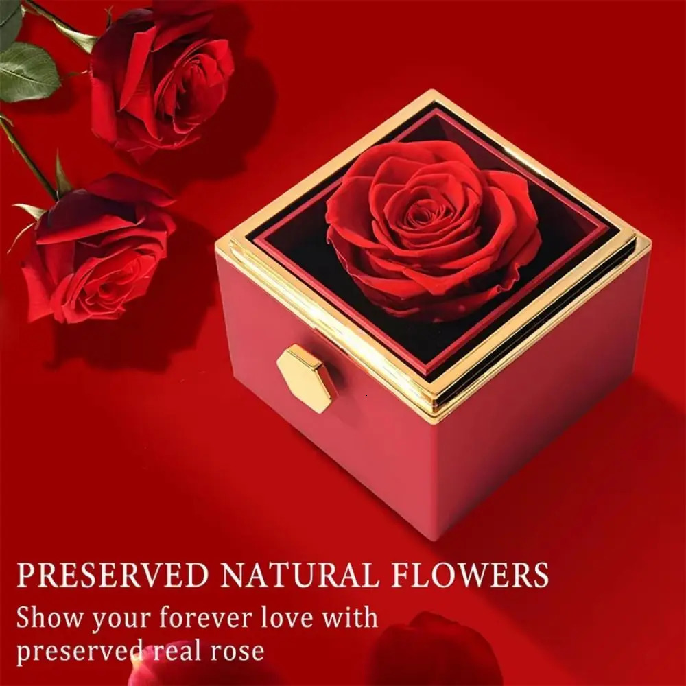 Rotation Rose Jewelry Gift Box Eternal Rose Ring Display Proposal Ring Boxes Dustproof Jewelry Display Rack Lovers 251201