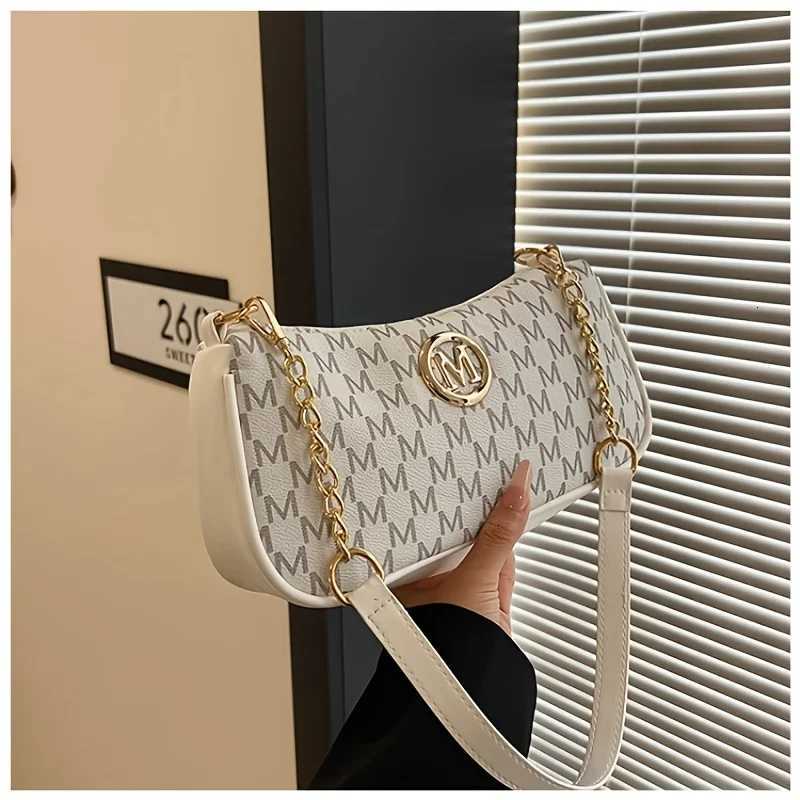 Vintage Underarm Bag for Teenager Letter Print Crossbody Small Square Bag with Chain Shoulder Handbag Adjustable Crossbody StrapT251205