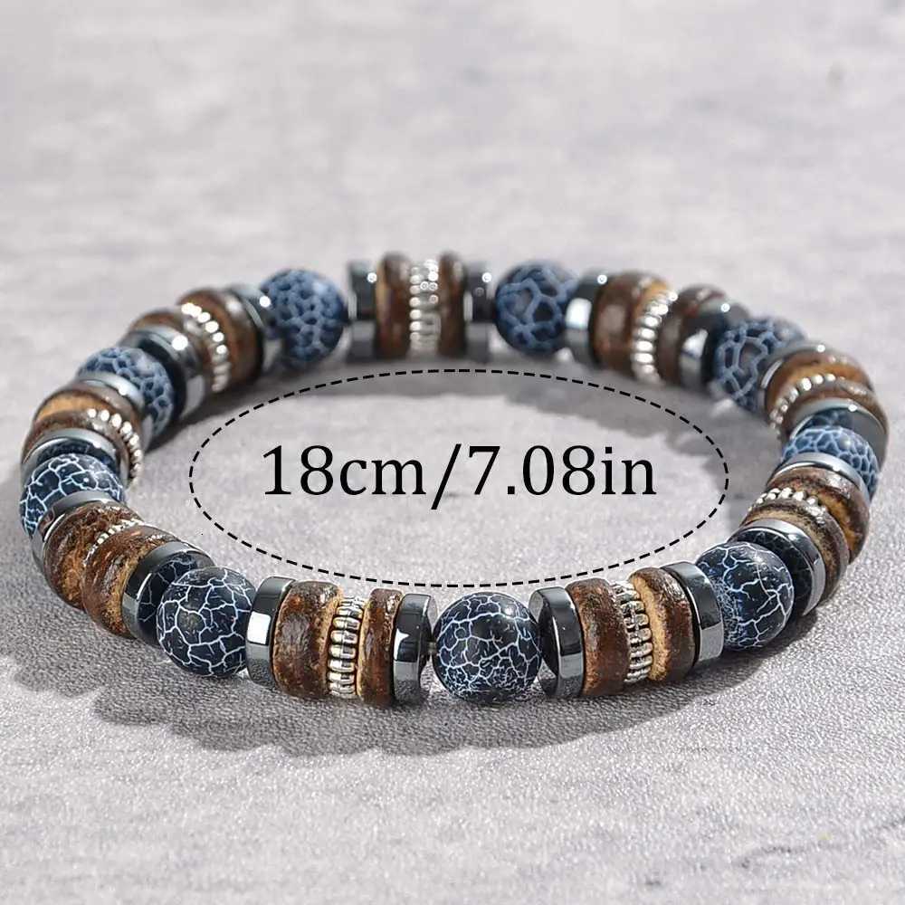 1pc Mens Bead Bracelet Designed with Wooden Volcanic Stone and Metal Beads Elastic Bracelet Suitable for Daily Wear W251206