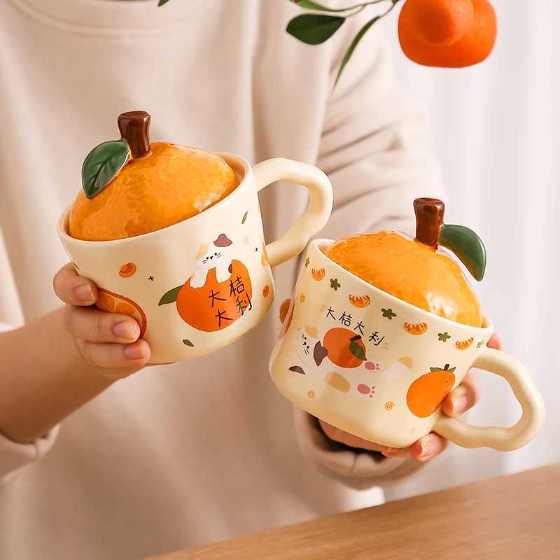 New Years Orange Water Cup Female Birthday Gift Handheld Ceramic Cup Cute Office Mug with Lid M251206 - view 5