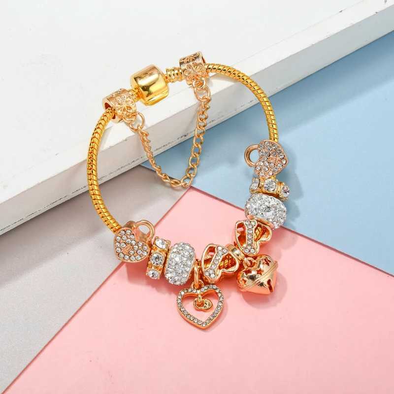 Valentines Day Charm Bracelet For Women With Gold Color Snake Chain Heart-Shaped DIY Charms Beads Pendants High-Quality Jewelry W251206