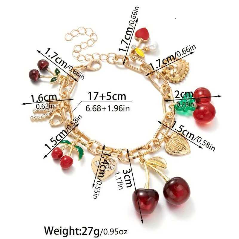 Cute Handmade Bow Heart Cherry Bracelet Golden Color Chunky Chain Fashionable Charm Bangle Jewelry Gifts W251206
