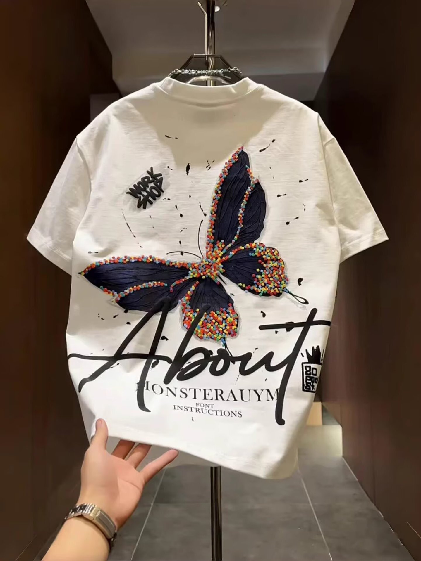 Designer Luxury Clothing American Style Loose T-shirt Short Sleeve Men Ins Trendy Brand Personalized Print Butterfly Pattern Casual Round Neck Cool Ba