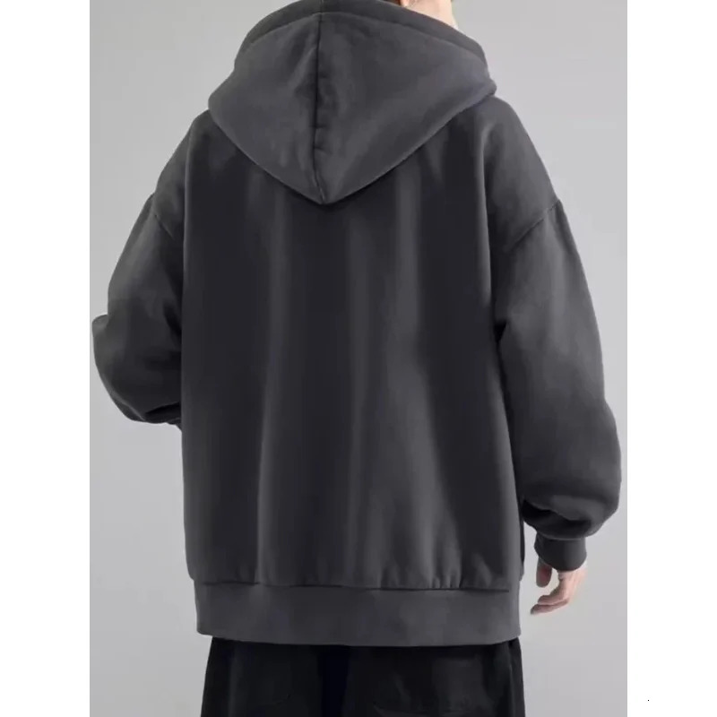 Male Clothes Black Solid Sweatshirt For Men Full Zip Up Hooded Hoodies Winter Young On Sale Offers High Quality Korean Style S 251201