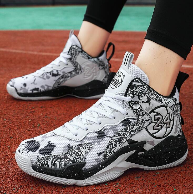 Top mesh basketball sneakers Men's fashionable high comfortable non slip lace up durable sports shoes suitable for men's outdoor activities 